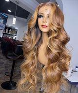 13x6 Skin Melt Lace Front Mix Color Body Wave Wig with Delicate Hairline