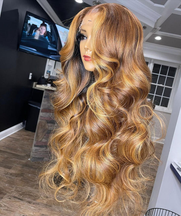 {50% Off} 13x6 Skin Melt Lace Front Mix Color Body Wave Wig with Delicate Hairline