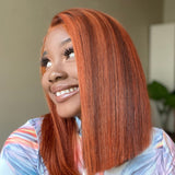 Isis | Ginger Highlight Colored Preplucked Human Hair Bob Lace Front Wig