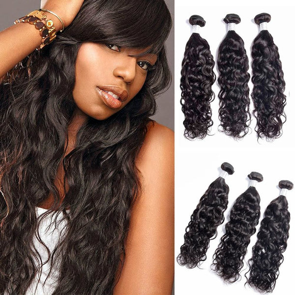 Natural Wave Brazilian Virgin Hair Weave Bundles With 4x4 Closure