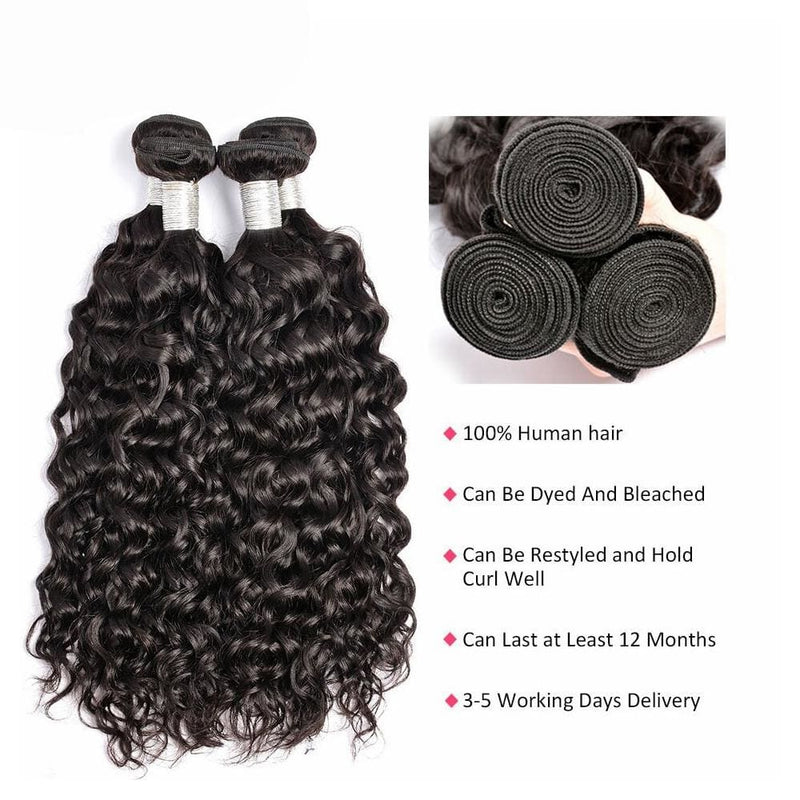 Natural Wave Brazilian Virgin Hair Weave Bundles With 4x4 Closure