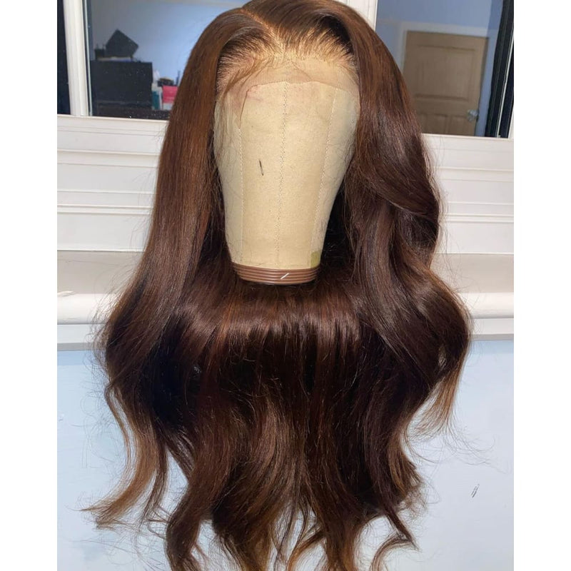 NEW Brown 13*6 Skin Melt Lace Front Silk Straight Wig Invisible Swiss Lace+ Invisible Knots