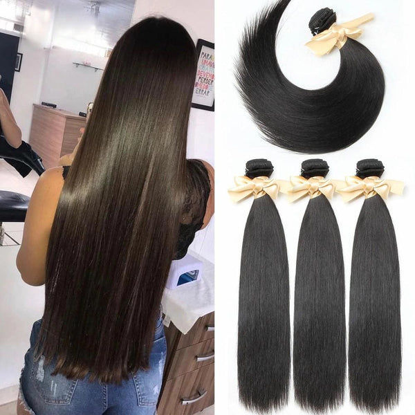 Silky Straight Brazilian Virgin Hair Weave Bundles With 4x4 Closure