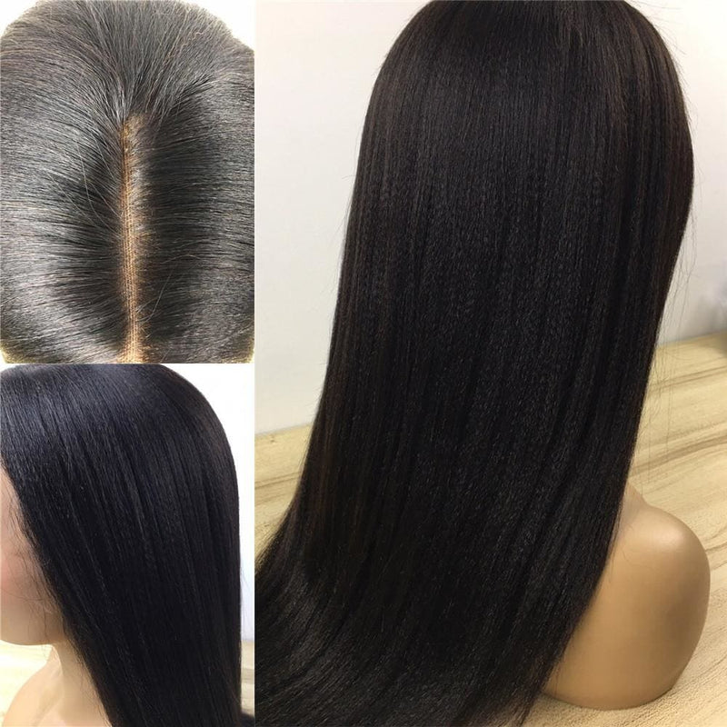 NEW Skin Melt Full Lace Yaki Straight Wig Invisible Swiss Lace+ Invisible Knots