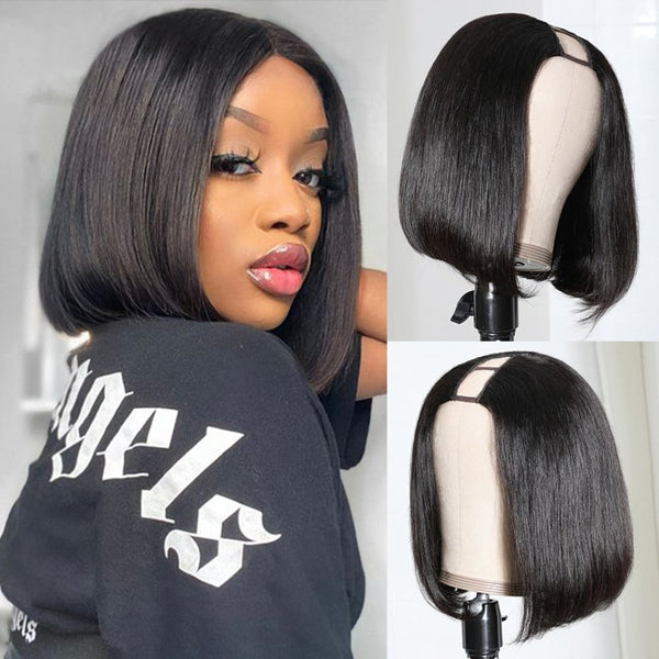 U Part Bob Wig Affordable Glueless Human Hair Wig