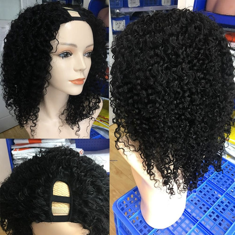 U Part Wig Kinky Curly Affordable Glueless Human Hair Wig