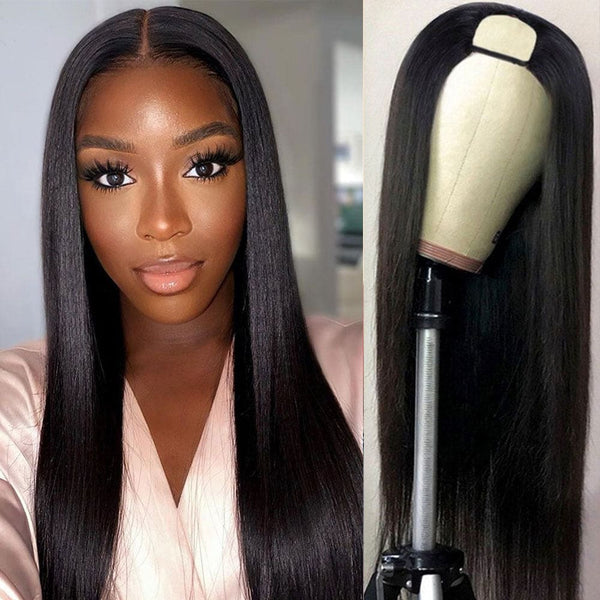 U Part Wig Silky Straight Affordable Glueless Human Hair Wig