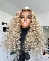 Amaya | Ombre Ashy Blonde Human Hair Glam Wavy Lace Front Wig
